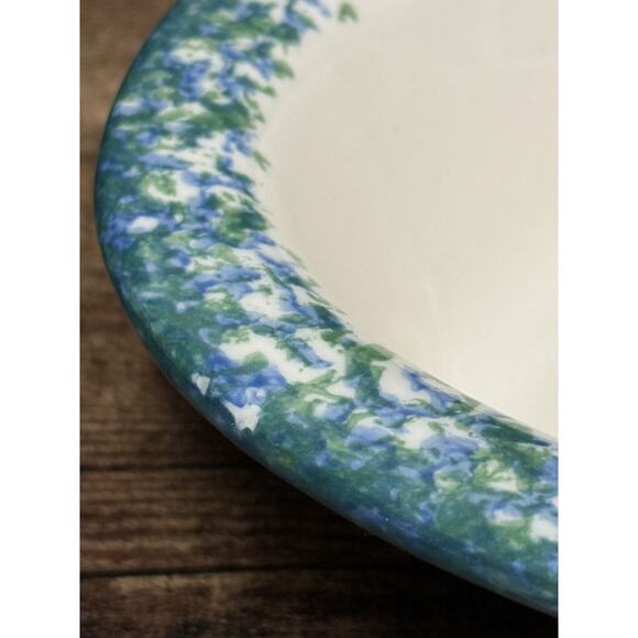 Gerald Henn Workshops Spongeware Oval Divided Dish GREEN & BLUE Stoneware - Picture 6 of 9